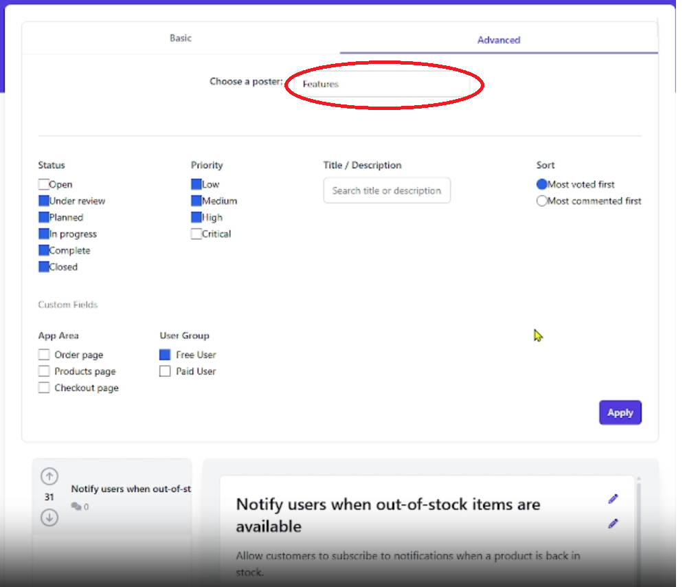 Advanced feedback filtering Select Board