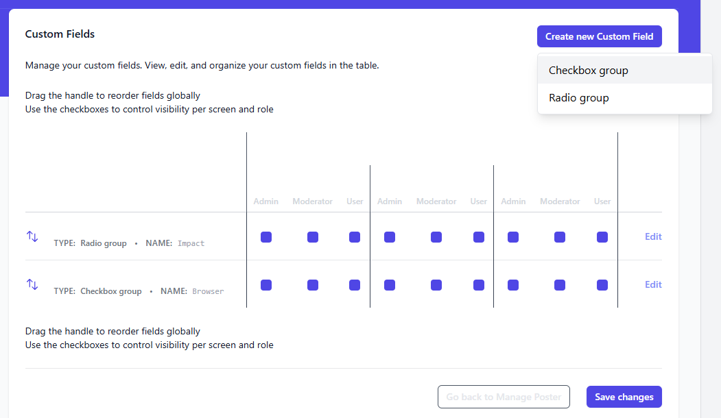 Creating custom feedback fields in FeedbackPoster